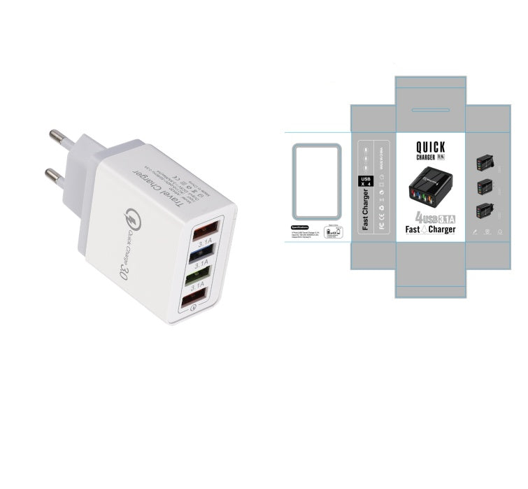 Quick Charge 3.0 USB Wall Charger – 4-Port Fast Charging Adapter for Mobile Phones & Tablets