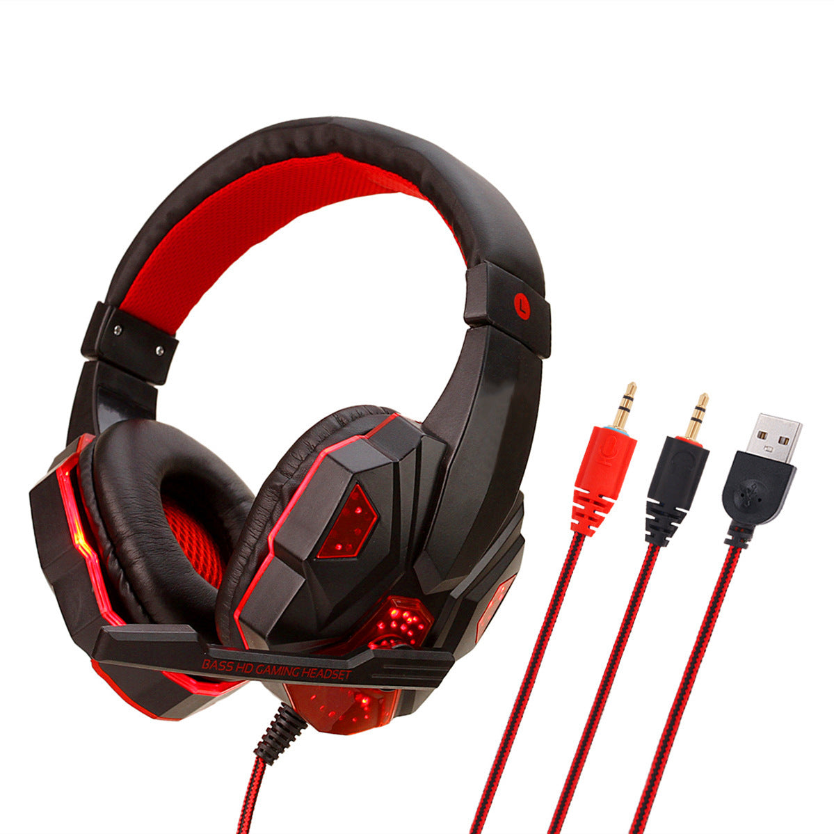 Wired Gaming Headset with Mic & RGB Light – 3.5mm + USB for PC, PS4, Laptop