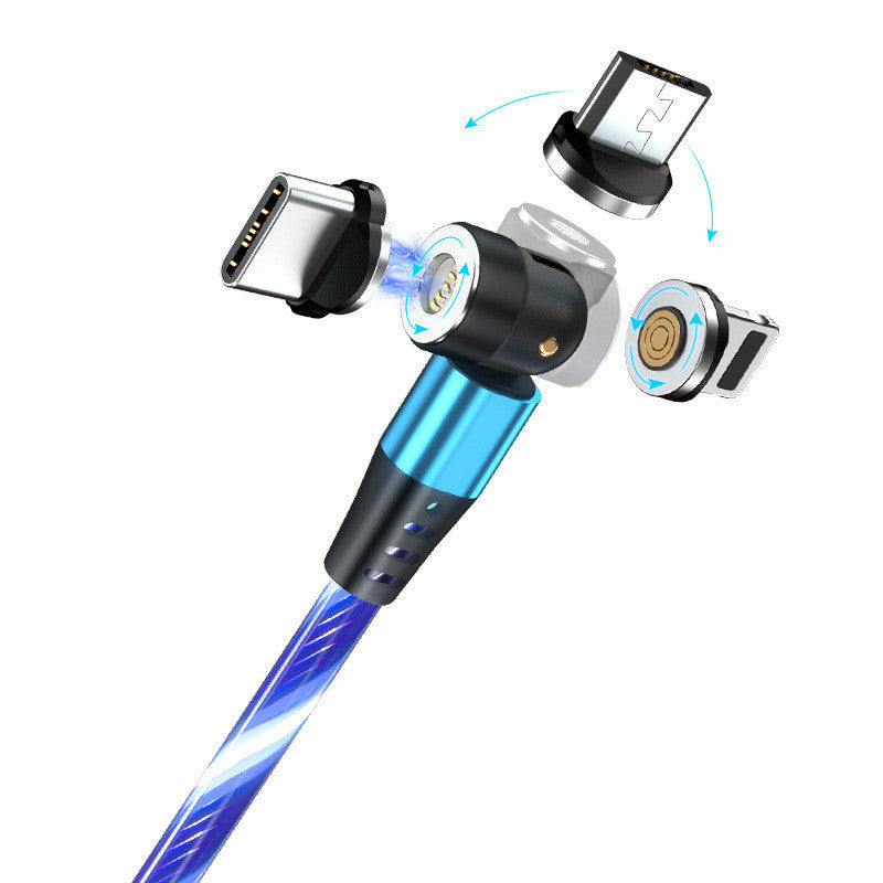 3A 540° Rotating Magnetic Charging Cable – LED Fast Charger for iPhone, Type-C & Micro USB Devices