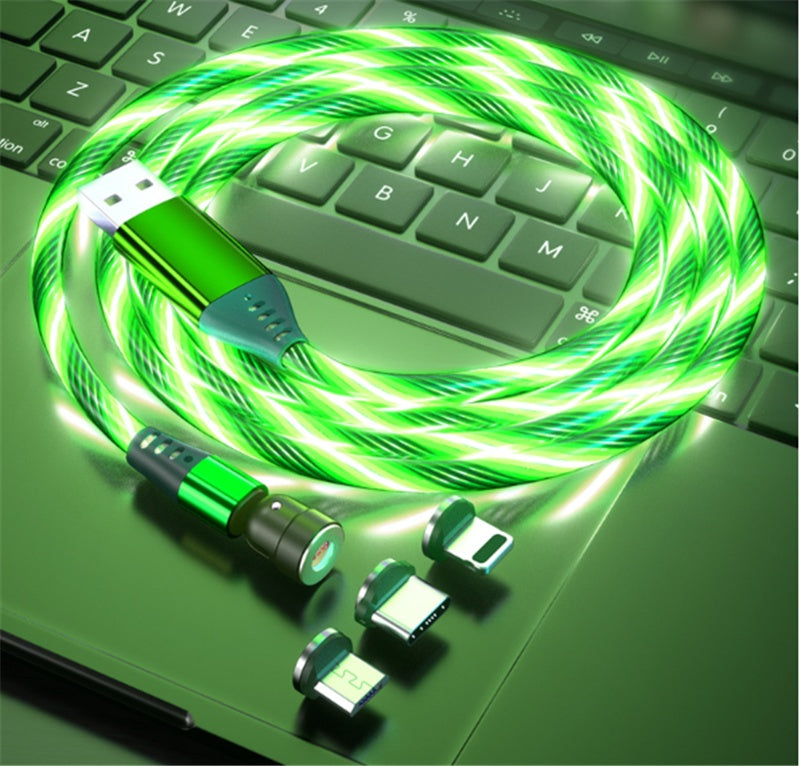 3A 540° Rotating Magnetic Charging Cable – LED Fast Charger for iPhone, Type-C & Micro USB Devices