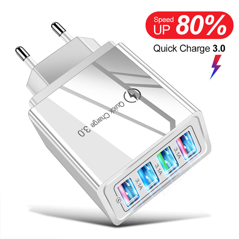 Quick Charge 3.0 USB Wall Charger – 4-Port Fast Charging Adapter for Mobile Phones & Tablets
