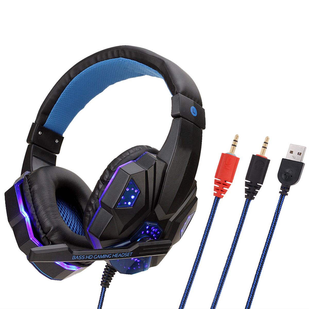 Wired Gaming Headset with Mic & RGB Light – 3.5mm + USB for PC, PS4, Laptop