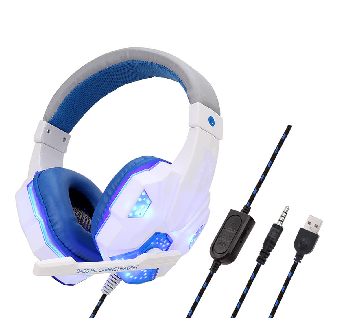 Wired Gaming Headset with Mic & RGB Light – 3.5mm + USB for PC, PS4, Laptop