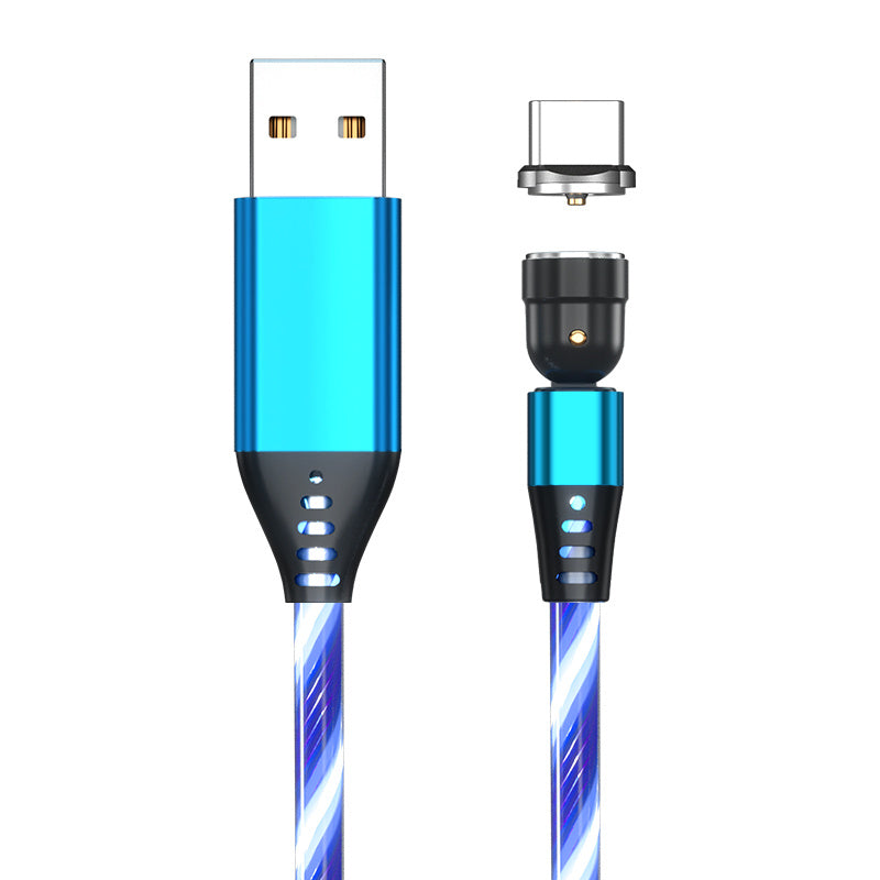 3A 540° Rotating Magnetic Charging Cable – LED Fast Charger for iPhone, Type-C & Micro USB Devices