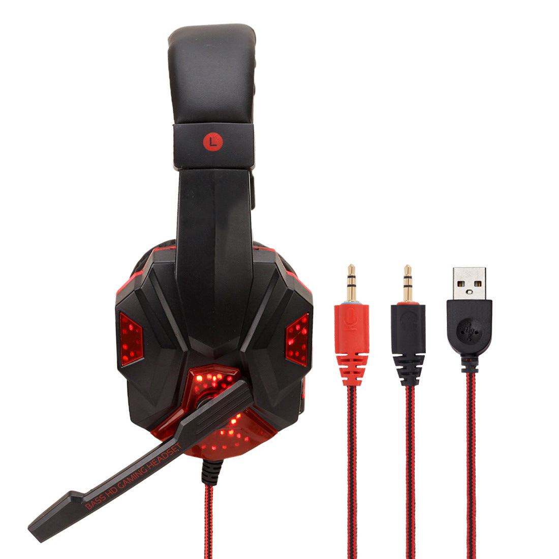 Wired Gaming Headset with Mic & RGB Light – 3.5mm + USB for PC, PS4, Laptop