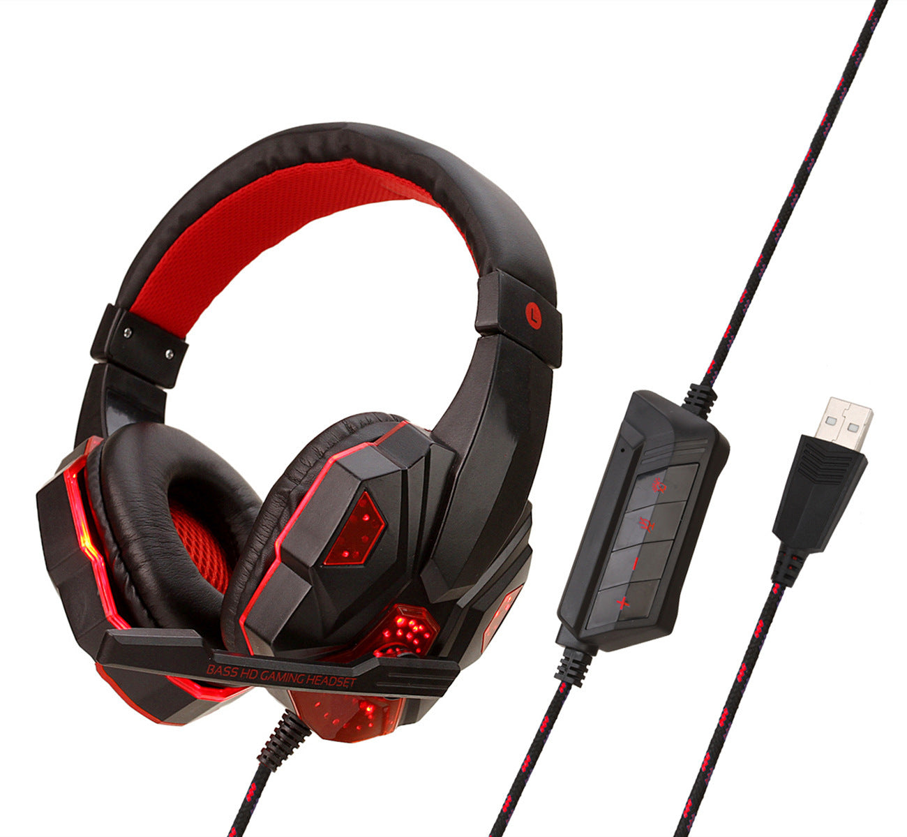 Wired Gaming Headset with Mic & RGB Light – 3.5mm + USB for PC, PS4, Laptop