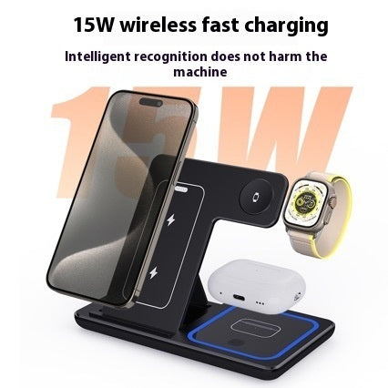 15W 3-in-1 Fast Wireless Charger Stand – Foldable Charging Station for iPhone, iWatch & AirPods