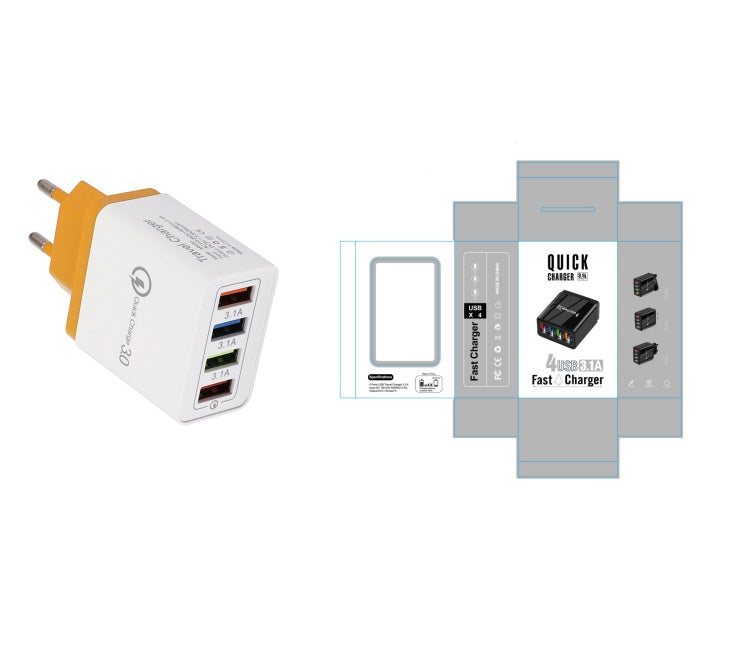 Quick Charge 3.0 USB Wall Charger – 4-Port Fast Charging Adapter for Mobile Phones & Tablets