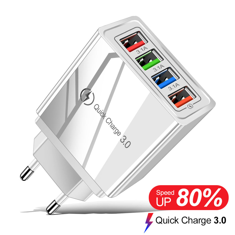 Quick Charge 3.0 USB Wall Charger – 4-Port Fast Charging Adapter for Mobile Phones & Tablets