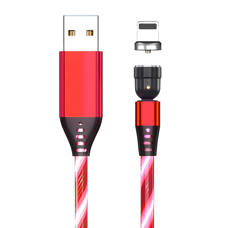 3A 540° Rotating Magnetic Charging Cable – LED Fast Charger for iPhone, Type-C & Micro USB Devices