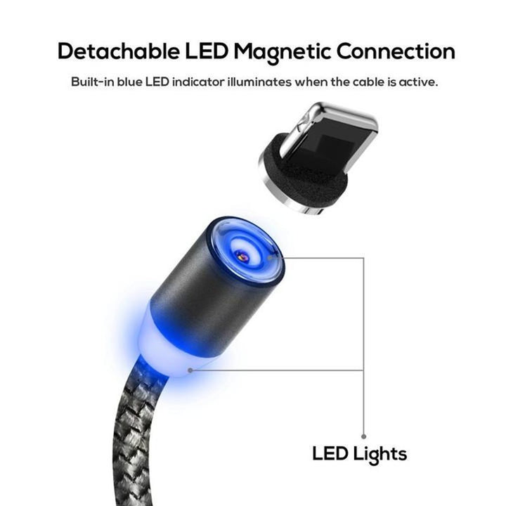 Magnetic Charging Cable – 3-in-1 Fast Data Cable Compatible with Apple, Type-C & Micro USB Devices
