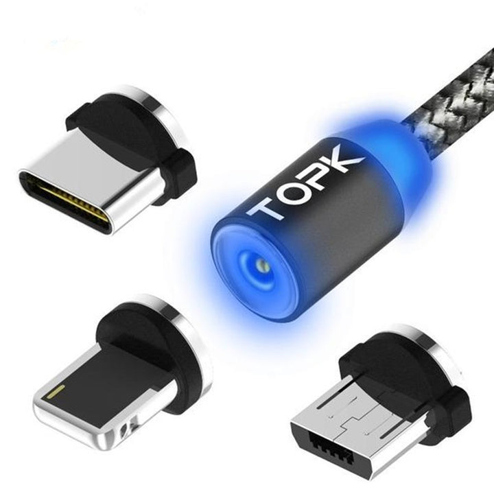 Magnetic Charging Cable – 3-in-1 Fast Data Cable Compatible with Apple, Type-C & Micro USB Devices