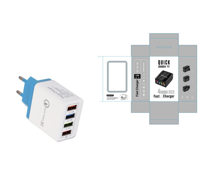 Quick Charge 3.0 USB Wall Charger – 4-Port Fast Charging Adapter for Mobile Phones & Tablets