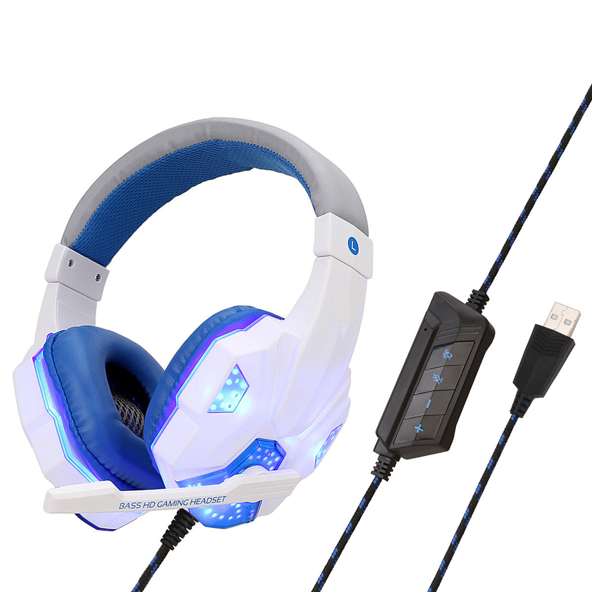 Wired Gaming Headset with Mic & RGB Light – 3.5mm + USB for PC, PS4, Laptop