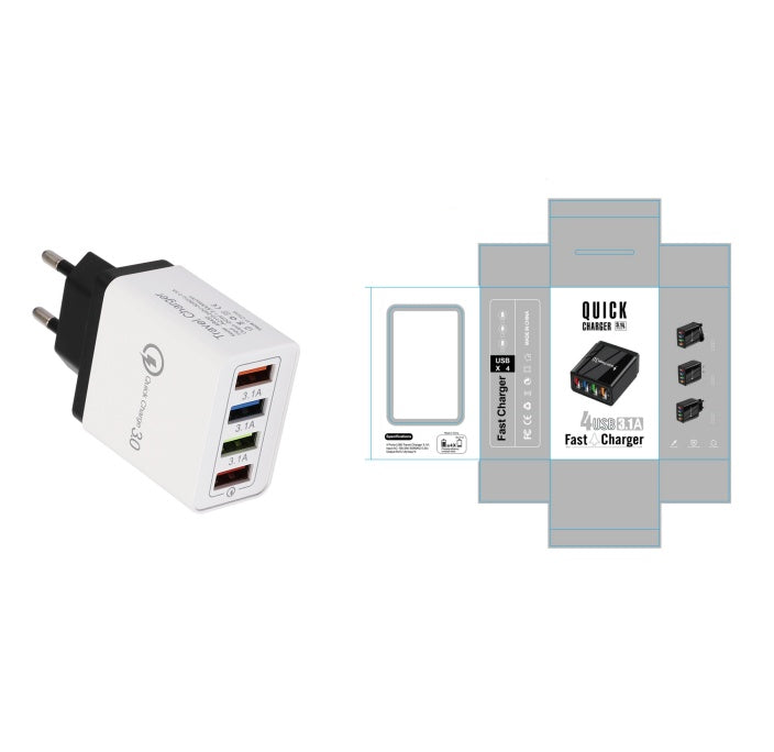 Quick Charge 3.0 USB Wall Charger – 4-Port Fast Charging Adapter for Mobile Phones & Tablets