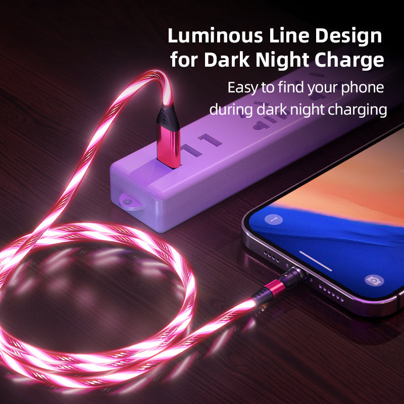3A 540° Rotating Magnetic Charging Cable – LED Fast Charger for iPhone, Type-C & Micro USB Devices