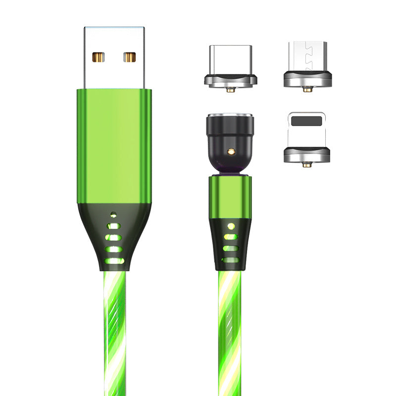 3A 540° Rotating Magnetic Charging Cable – LED Fast Charger for iPhone, Type-C & Micro USB Devices
