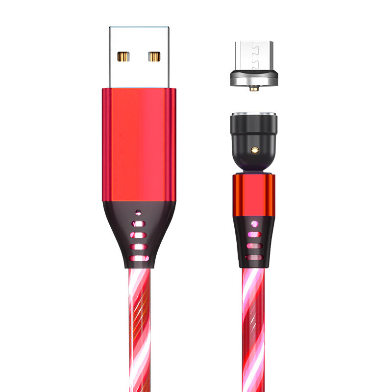 3A 540° Rotating Magnetic Charging Cable – LED Fast Charger for iPhone, Type-C & Micro USB Devices