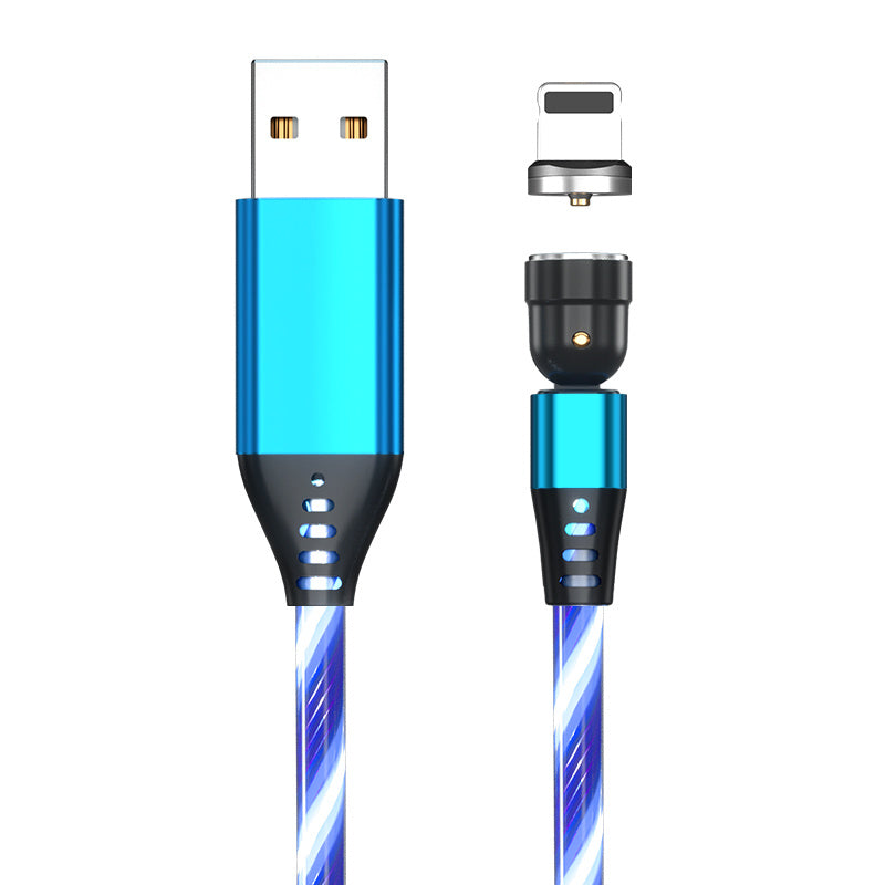 3A 540° Rotating Magnetic Charging Cable – LED Fast Charger for iPhone, Type-C & Micro USB Devices