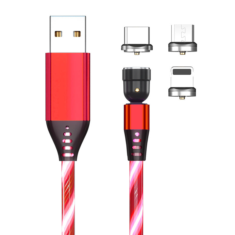 3A 540° Rotating Magnetic Charging Cable – LED Fast Charger for iPhone, Type-C & Micro USB Devices