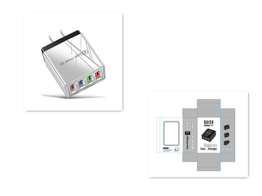 Quick Charge 3.0 USB Wall Charger – 4-Port Fast Charging Adapter for Mobile Phones & Tablets