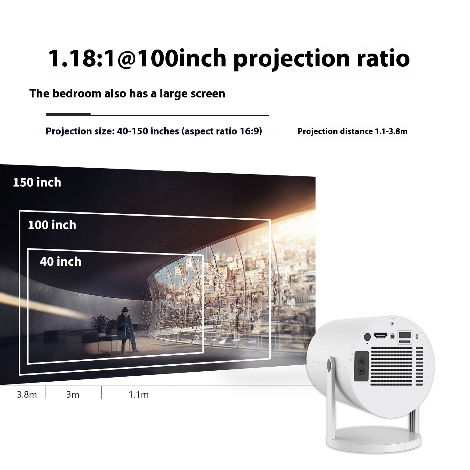Portable Projector Small Straight Projector For Home Use 180 Degrees Projection Angle Automatic Focus