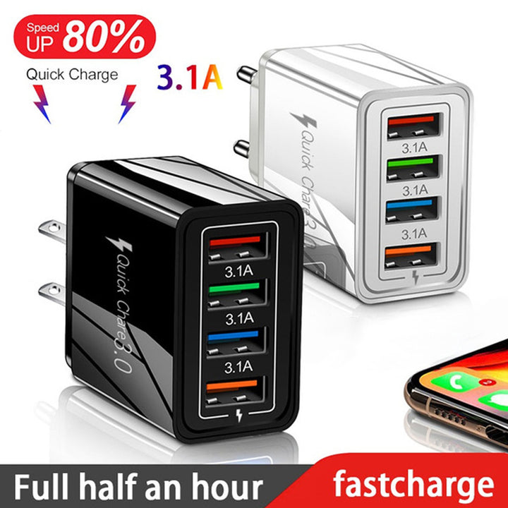 Quick Charge 3.0 USB Wall Charger – 4-Port Fast Charging Adapter for Mobile Phones & Tablets